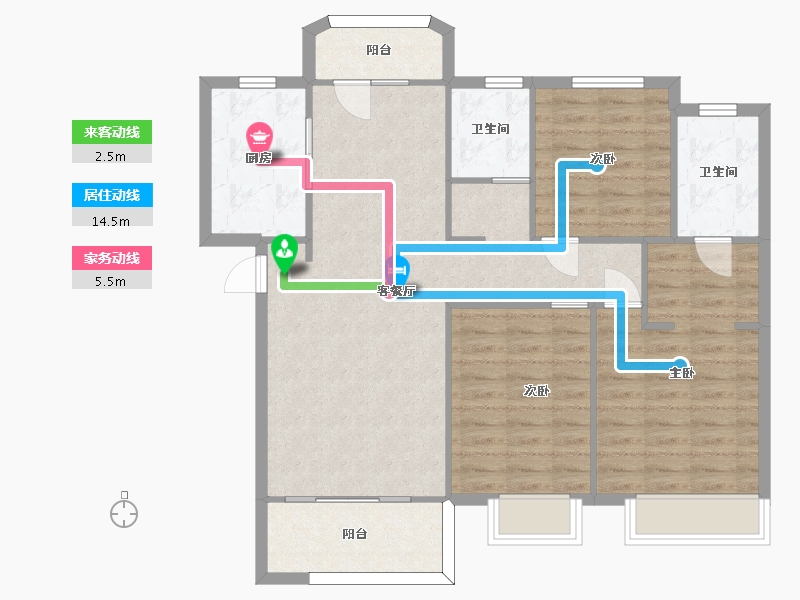 湖南省-长沙市-金地艺境G1栋A-1户型122m²-97.27-户型库-动静线