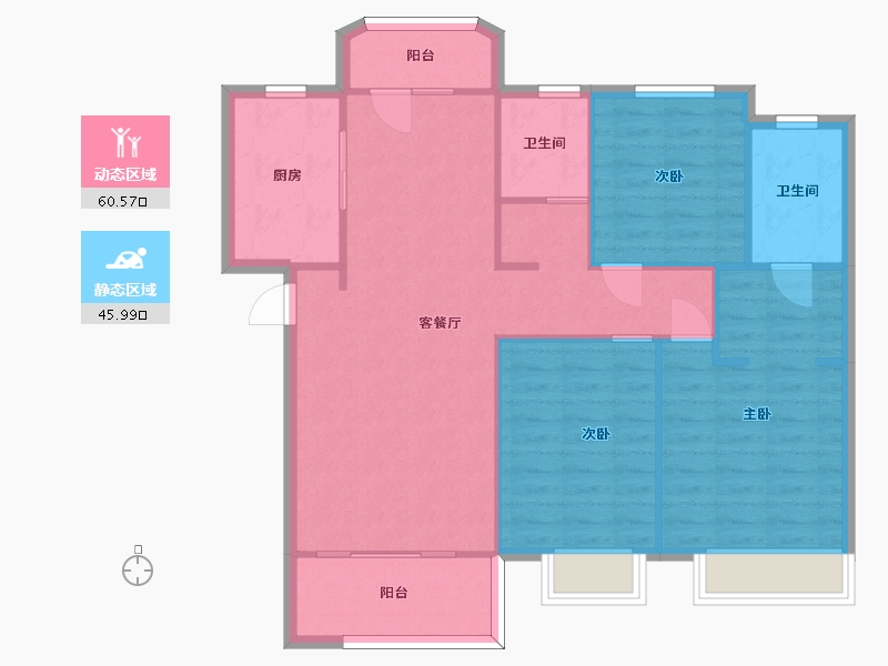 湖南省-长沙市-金地艺境G1栋A-1户型122m²-97.27-户型库-动静分区