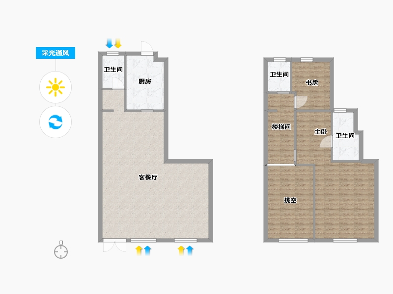 湖南省-长沙市-华远碧桂园海蓝城T5,T6,T7栋E户型142m²-126.84-户型库-采光通风