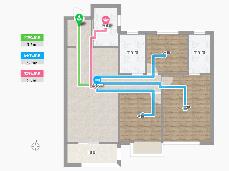 湖南省-长沙市-金地艺境G1栋B-1户型106m²-85.03-户型库-动静线