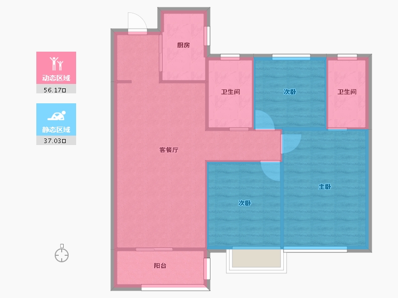 湖南省-长沙市-金地艺境G1栋B-1户型106m²-85.03-户型库-动静分区