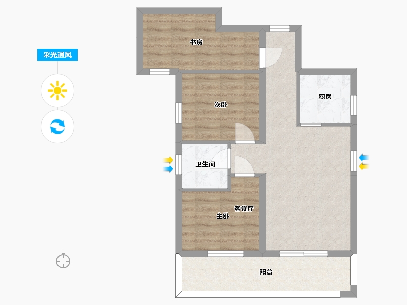 湖南省-长沙市-新长海广场G栋85㎡户型-64.89-户型库-采光通风