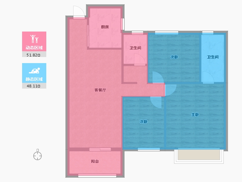 湖南省-长沙市-阳光城尚东湾愉景8，10栋B3户型114m²-91.02-户型库-动静分区