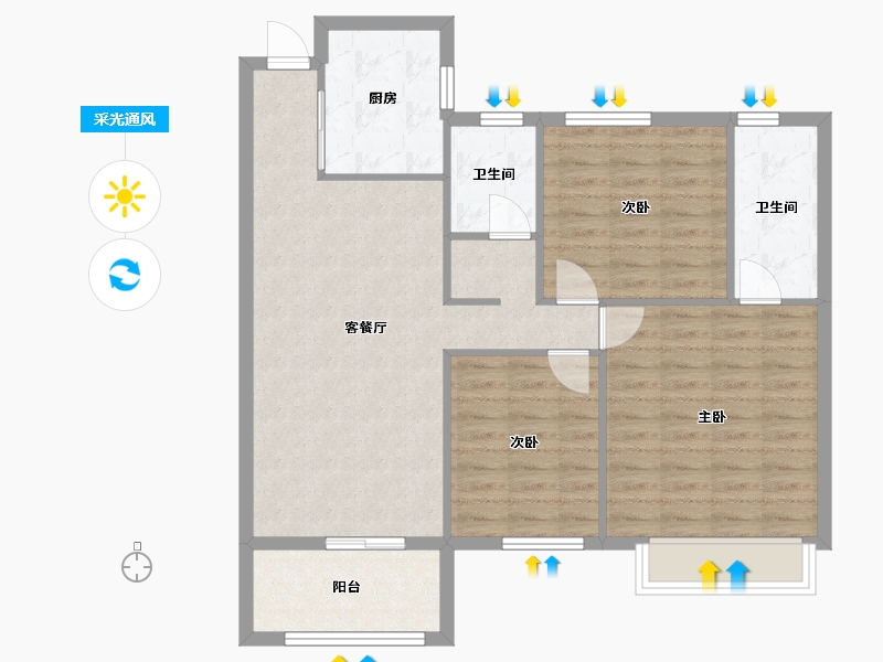 湖南省-长沙市-阳光城尚东湾愉景8，10栋B3户型114m²-91.02-户型库-采光通风