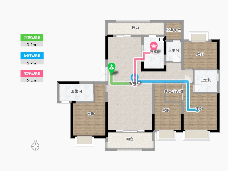 湖南省-长沙市-长房星昇公馆2号楼乘海户型184m²-137.97-户型库-动静线