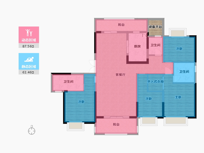 湖南省-长沙市-长房星昇公馆2号楼乘海户型184m²-137.97-户型库-动静分区