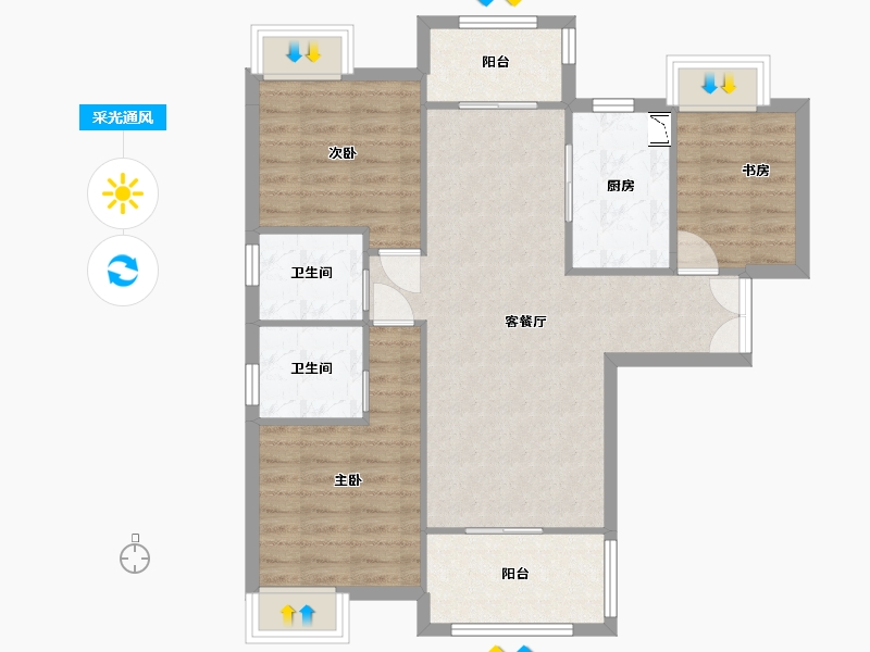 湖南省-长沙市-新世界柏樾1号楼112平米户型-81.63-户型库-采光通风