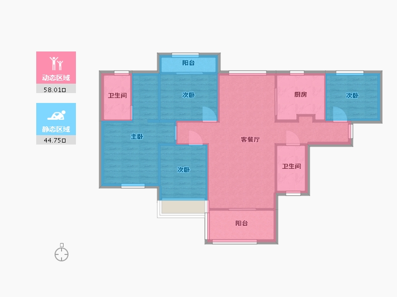 湖南省-长沙市-万科魅力之城88，89号楼F1户型130m²-92.92-户型库-动静分区