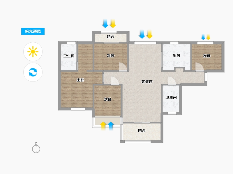 湖南省-长沙市-万科魅力之城88，89号楼F1户型130m²-92.92-户型库-采光通风