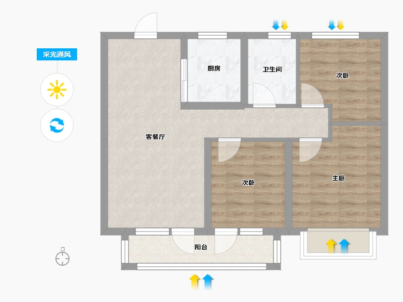 辽宁省-沈阳市-中国铁建御水澜湾建面95㎡-63.36-户型库-采光通风