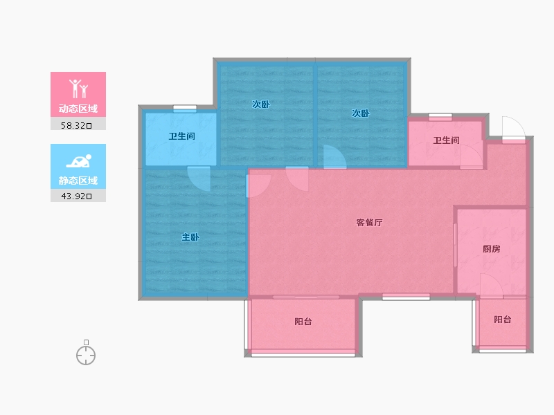 四川省-成都市-秦皇帝锦11号2号楼,11号3号楼建面118m2-93.57-户型库-动静分区