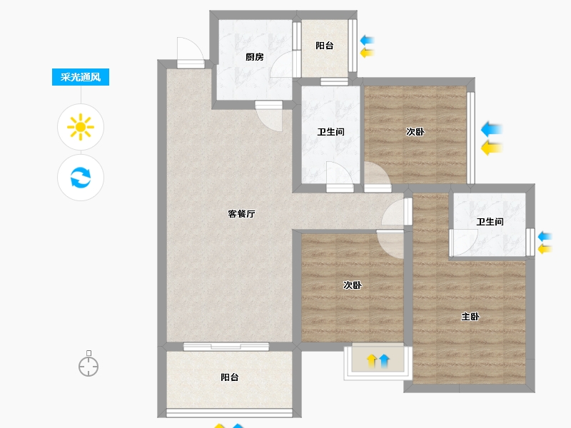 四川省-成都市-秦皇帝锦11号3号楼建面107m2-84.92-户型库-采光通风