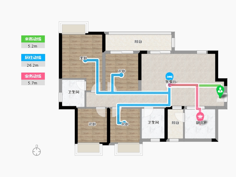 四川省-成都市-天悦龙栖台A5户型建面129m²-98.90-户型库-动静线