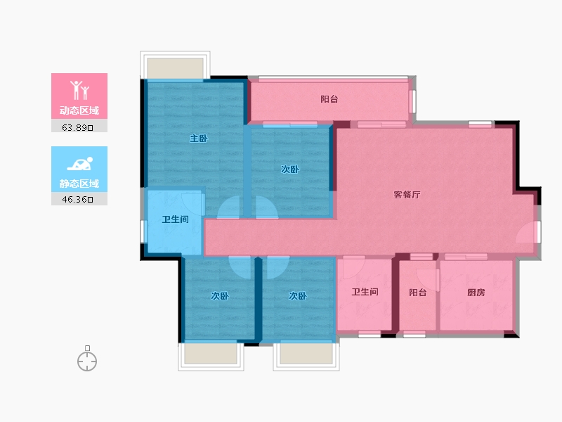 四川省-成都市-天悦龙栖台A5户型建面129m²-98.90-户型库-动静分区