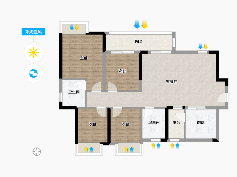 四川省-成都市-天悦龙栖台A5户型建面129m²-98.90-户型库-采光通风