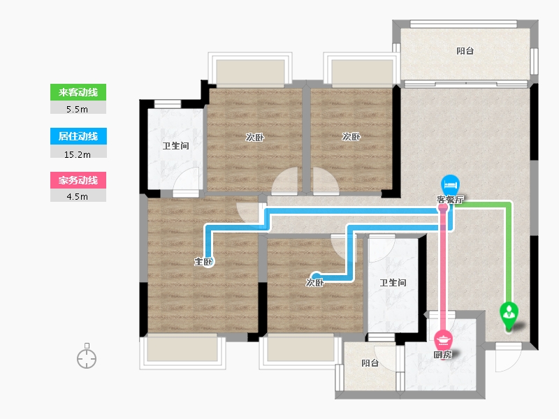 四川省-成都市-天悦龙栖台E1户型建面124m²-91.89-户型库-动静线