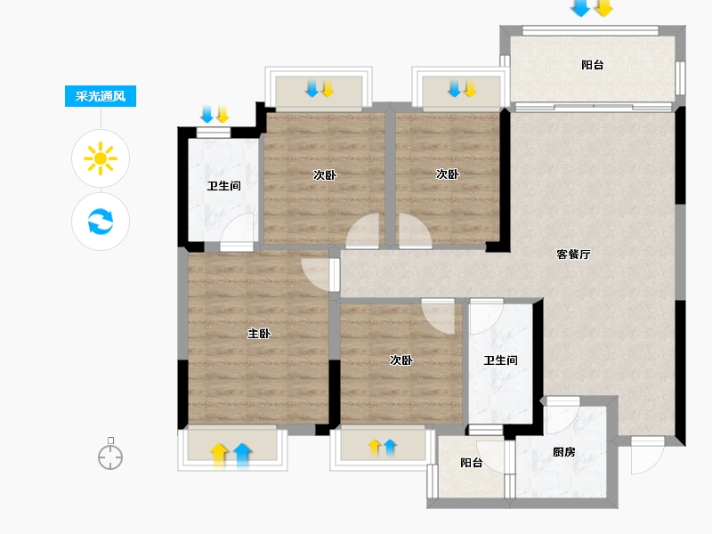 四川省-成都市-天悦龙栖台E1户型建面124m²-91.89-户型库-采光通风