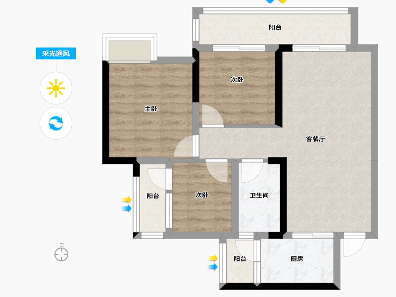 四川省-成都市-天悦龙栖台A1户型建面89m²-67.63-户型库-采光通风