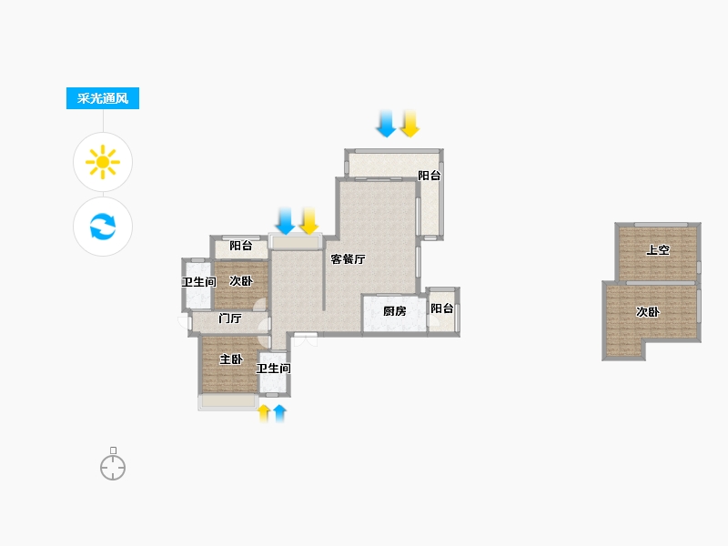 四川省-成都市-卧龙谷壹号34号楼,35号楼建面193m²-168.14-户型库-采光通风