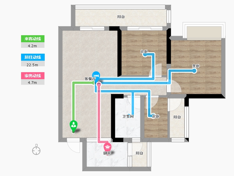 四川省-成都市-天悦龙栖台A2户型建面86m²-64.82-户型库-动静线