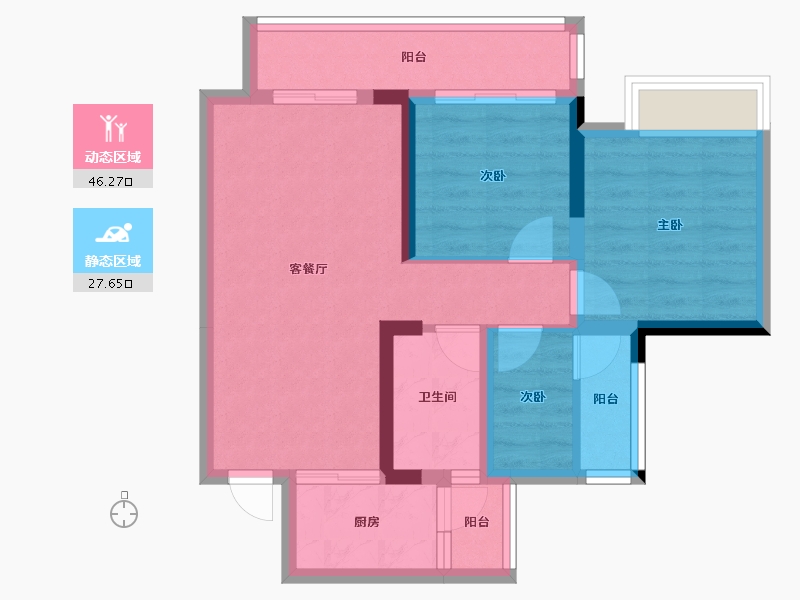 四川省-成都市-天悦龙栖台A2户型建面86m²-64.82-户型库-动静分区