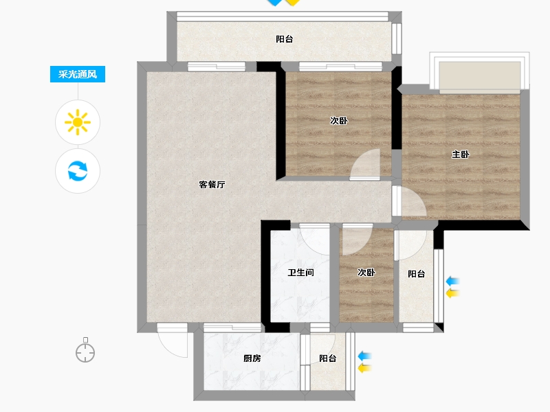 四川省-成都市-天悦龙栖台A2户型建面86m²-64.82-户型库-采光通风