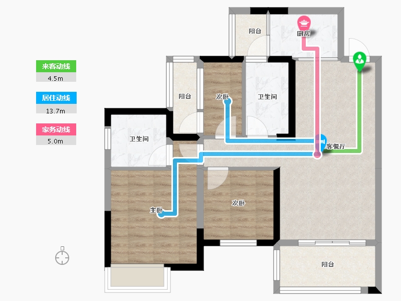 四川省-成都市-天悦龙栖台A4户型建面129m²-74.42-户型库-动静线