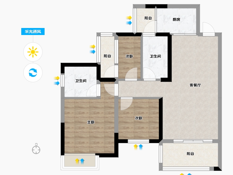 四川省-成都市-天悦龙栖台A4户型建面129m²-74.42-户型库-采光通风