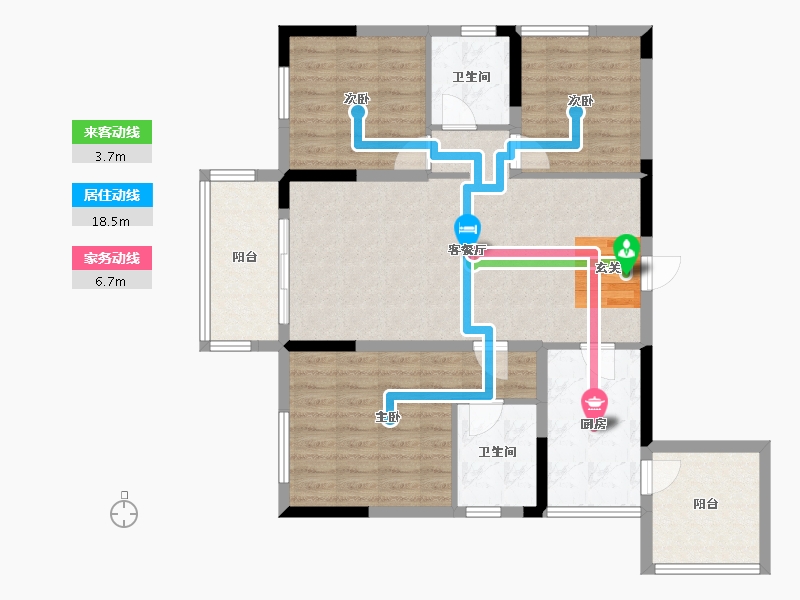 四川省-成都市-西街上院H户型115m²-94.85-户型库-动静线