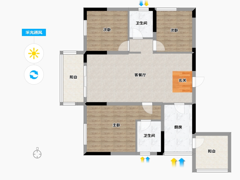 四川省-成都市-西街上院H户型115m²-94.85-户型库-采光通风