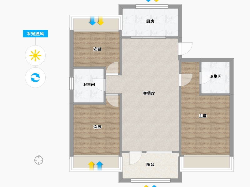 辽宁省-沈阳市-金沙巴黎花园七星大街27-18号（6栋）,七星大街27-14号（5栋）,七星大街27-11号-80.49-户型库-采光通风