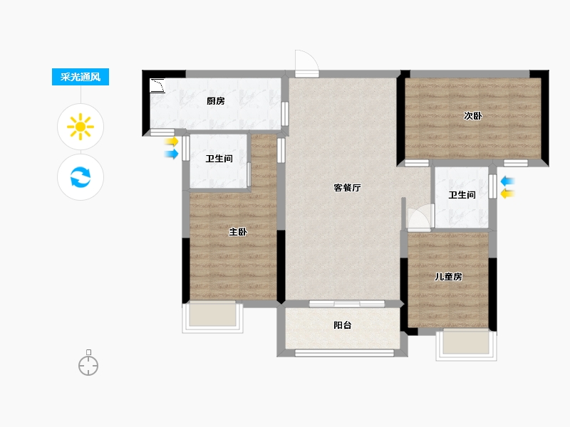 湖南省-长沙市-清控尖山湖（8,3）栋109m²-81.28-户型库-采光通风