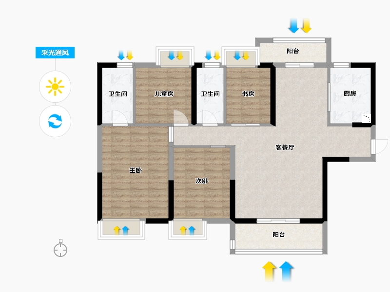 湖南省-长沙市-清控尖山湖3栋3D户型143m²-107.06-户型库-采光通风