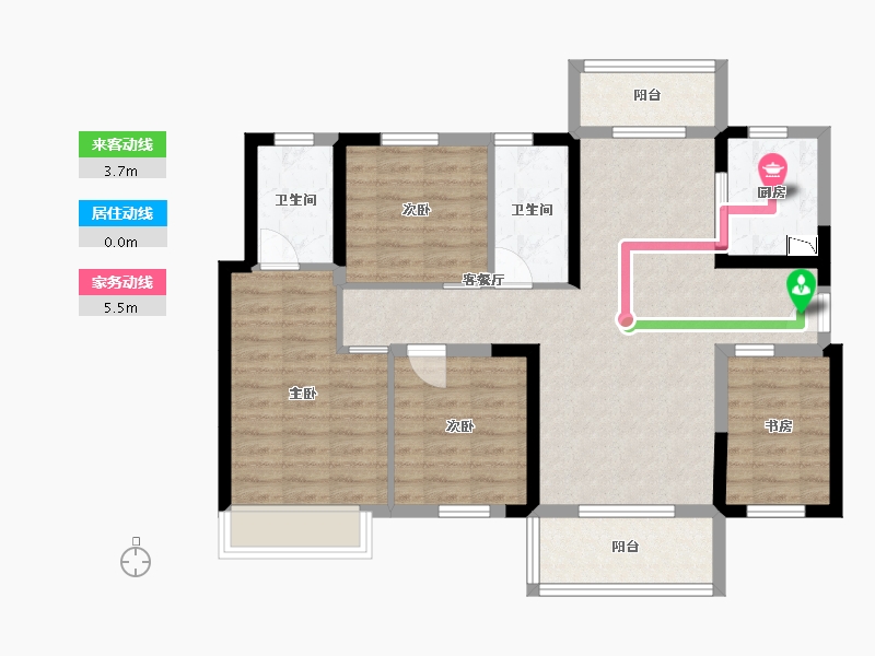 湖南省-长沙市-保利中环广场B6号栋B户型125m²-91.34-户型库-动静线