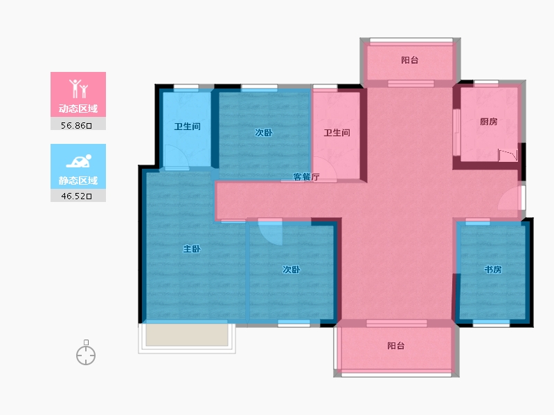 湖南省-长沙市-保利中环广场B6号栋B户型125m²-91.34-户型库-动静分区