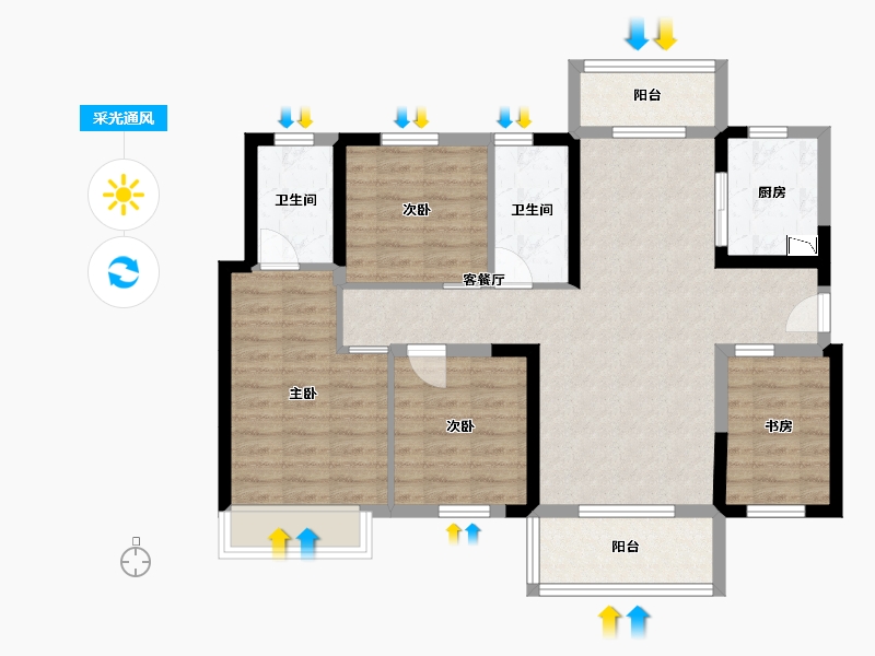 湖南省-长沙市-保利中环广场B6号栋B户型125m²-91.34-户型库-采光通风