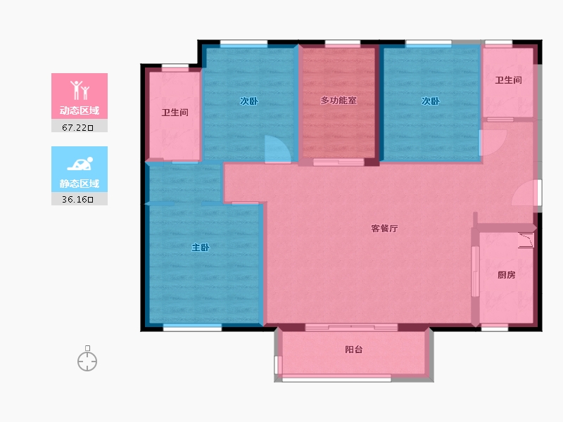 湖南省-长沙市-万科魅力之城24号楼,23号楼C-1户型127m²-92.67-户型库-动静分区