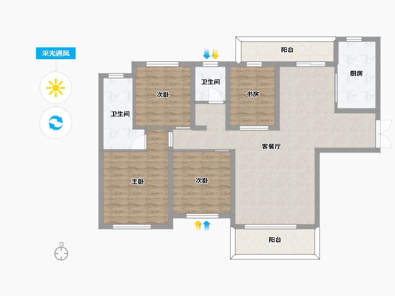 湖南省-长沙市-深业堤亚纳湾A1户型143m²-113.94-户型库-采光通风