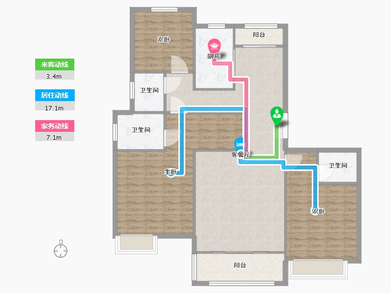 河南省-郑州市-永丰乐城公园里2号楼156m²-125.16-户型库-动静线