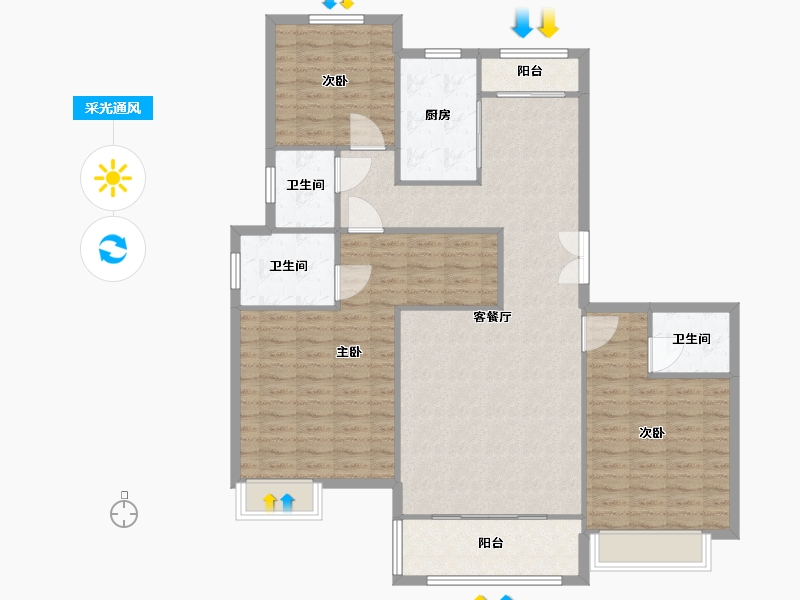 河南省-郑州市-永丰乐城公园里2号楼156m²-125.16-户型库-采光通风