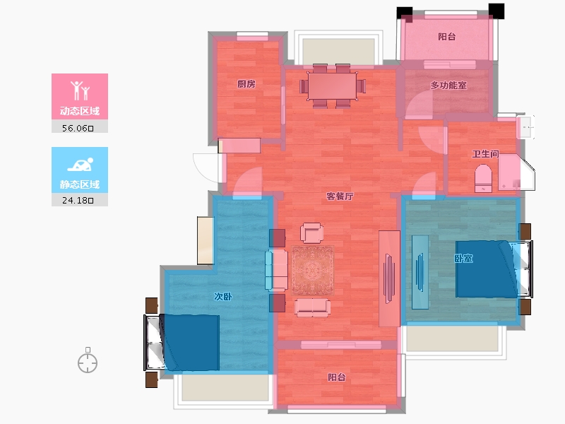 江苏省-南京市-远洋山水10幢,11幢A2户型89m²-70.98-户型库-动静分区