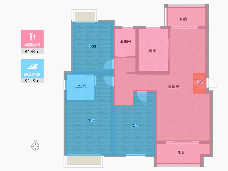 河南省-郑州市-鸿祥钰珑府23号楼,21号楼,18号楼136m²-108.81-户型库-动静分区