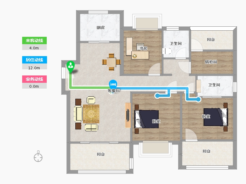 江苏省-南京市-熙悦7幢,9幢D2户型117m²-93.20-户型库-动静线