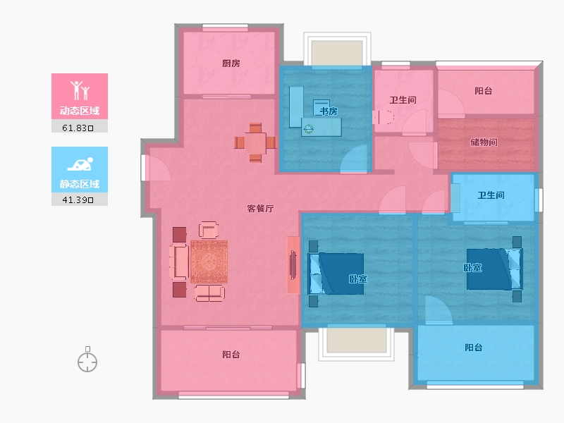 江苏省-南京市-熙悦7幢,9幢D2户型117m²-93.20-户型库-动静分区