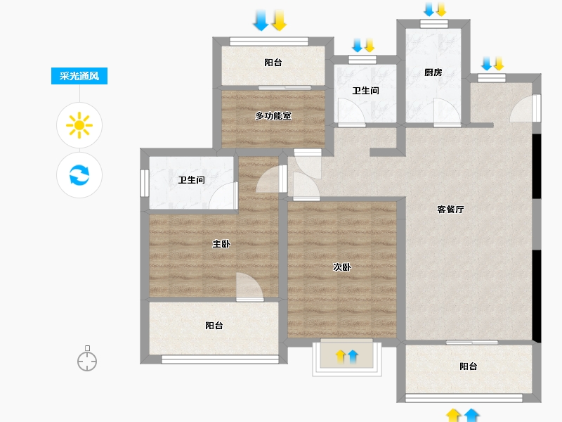 江苏省-南京市-熙悦8幢,9幢,11幢,1幢,5幢,10幢C户105m²-84.22-户型库-采光通风