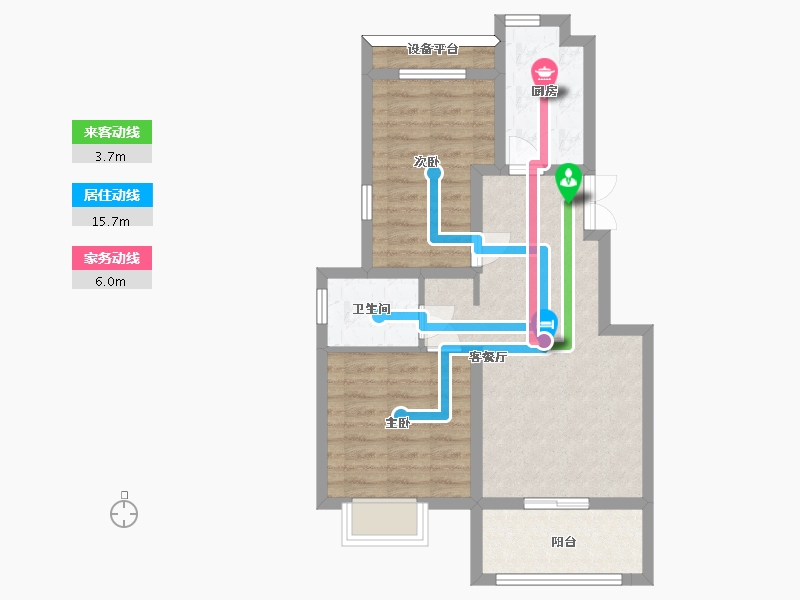 江苏省-南京市-蓝天慧融花园A1户型78m²-62.40-户型库-动静线