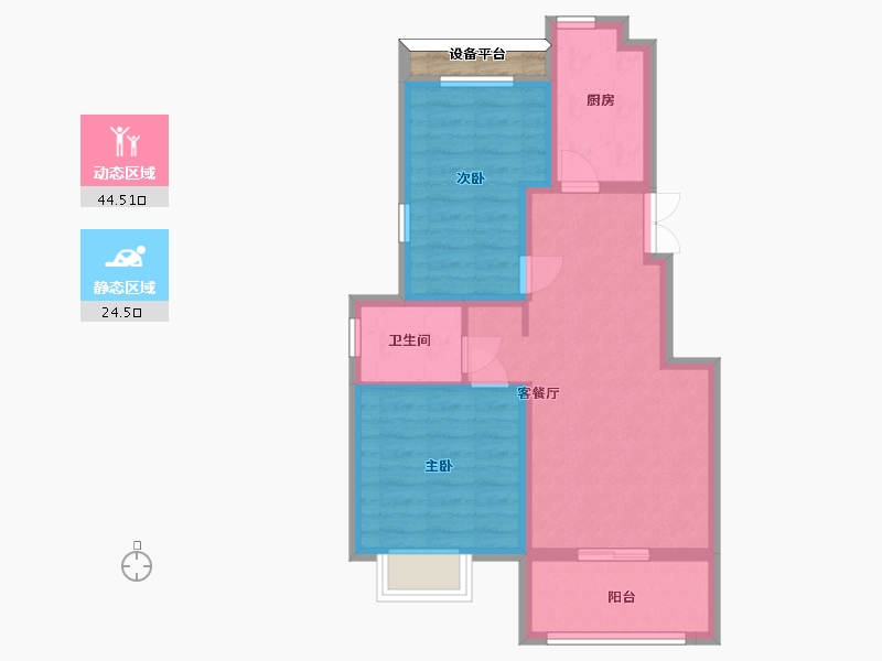 江苏省-南京市-蓝天慧融花园A1户型78m²-62.40-户型库-动静分区