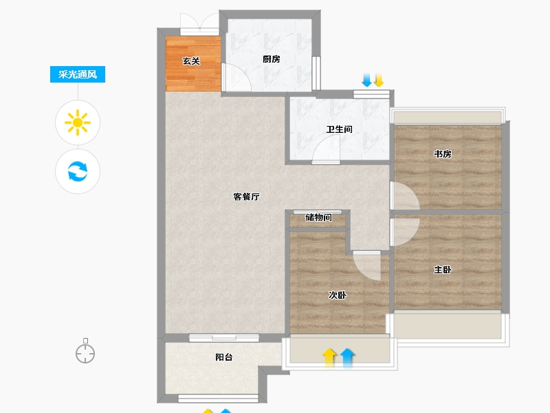 河南省-郑州市-华润紫云府云霓95m²-76.00-户型库-采光通风