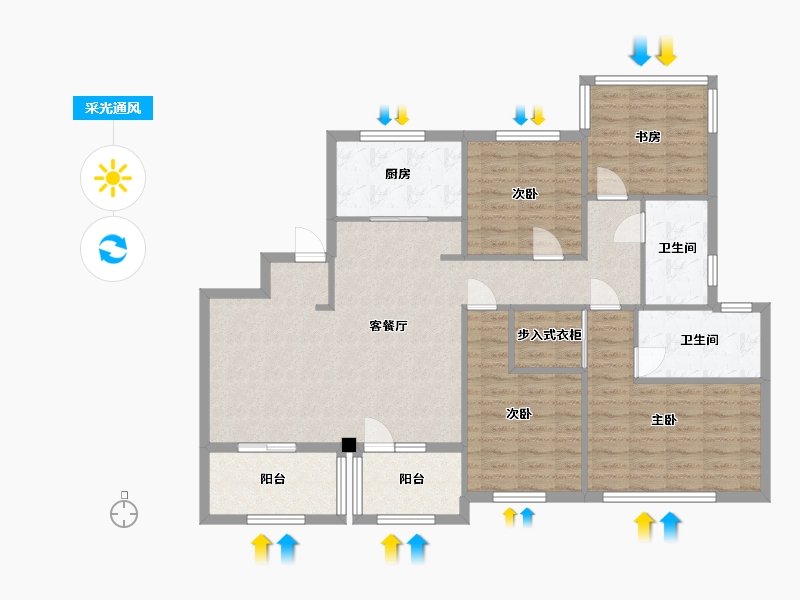 江苏省-南京市-五矿澜悦栖原8幢D户型140m²-111.96-户型库-采光通风