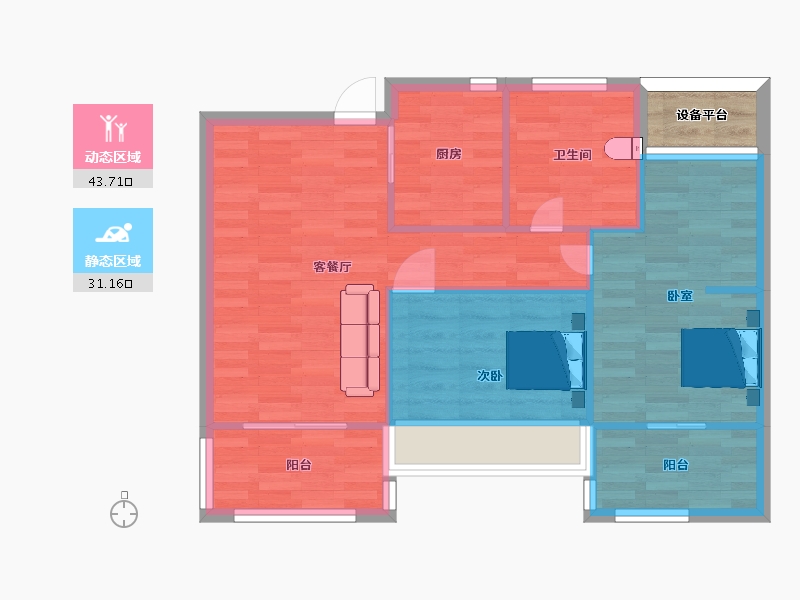 江苏省-南京市-星叶枫庭3幢,4幢A4户型89m²-69.93-户型库-动静分区